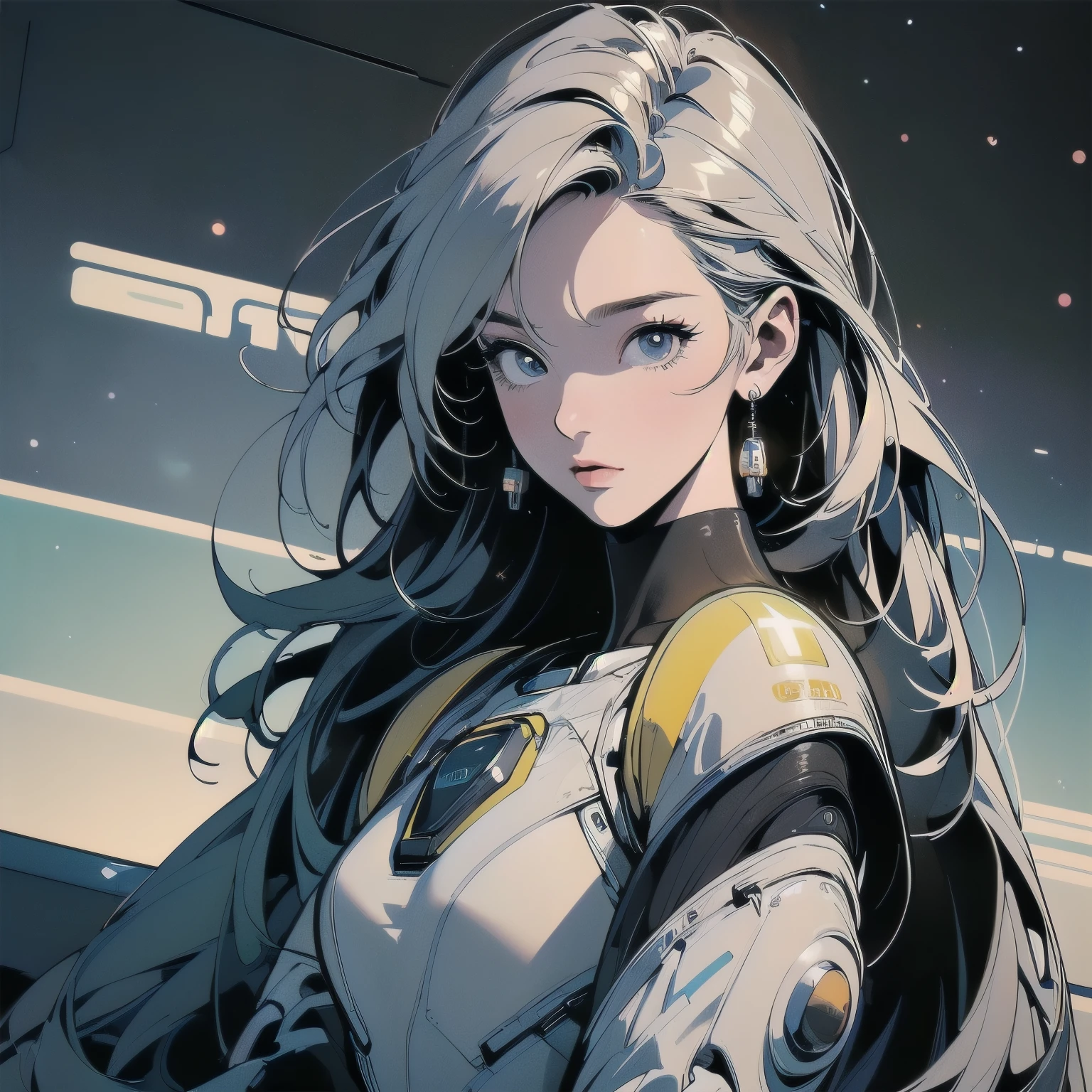 (((masterpiece, Highest quality)))、(((32K Wallpapers)))、The most detailed machine、(((The most complete and detailed yellow futuristic machine with a woman)))、The most detailed background、(((Flat Chest)))、(((Surrounded by many complex, sophisticated, futuristic machines)))、head shot,((((more various angle))))、A perfect machine、(((Completed and detailed beautiful face)))、(((The most complete machine of the future)))、Detailed Hair、anime、mysterious、(((Dull colors)))、(((Complete detailed futuristic space suit)))、(((Mr.々Color)))