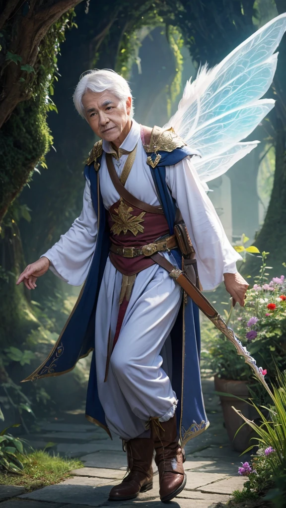 An old man with fairy-like wings、Wizard、Gorgeous costumes、High resolution、Fantasy、