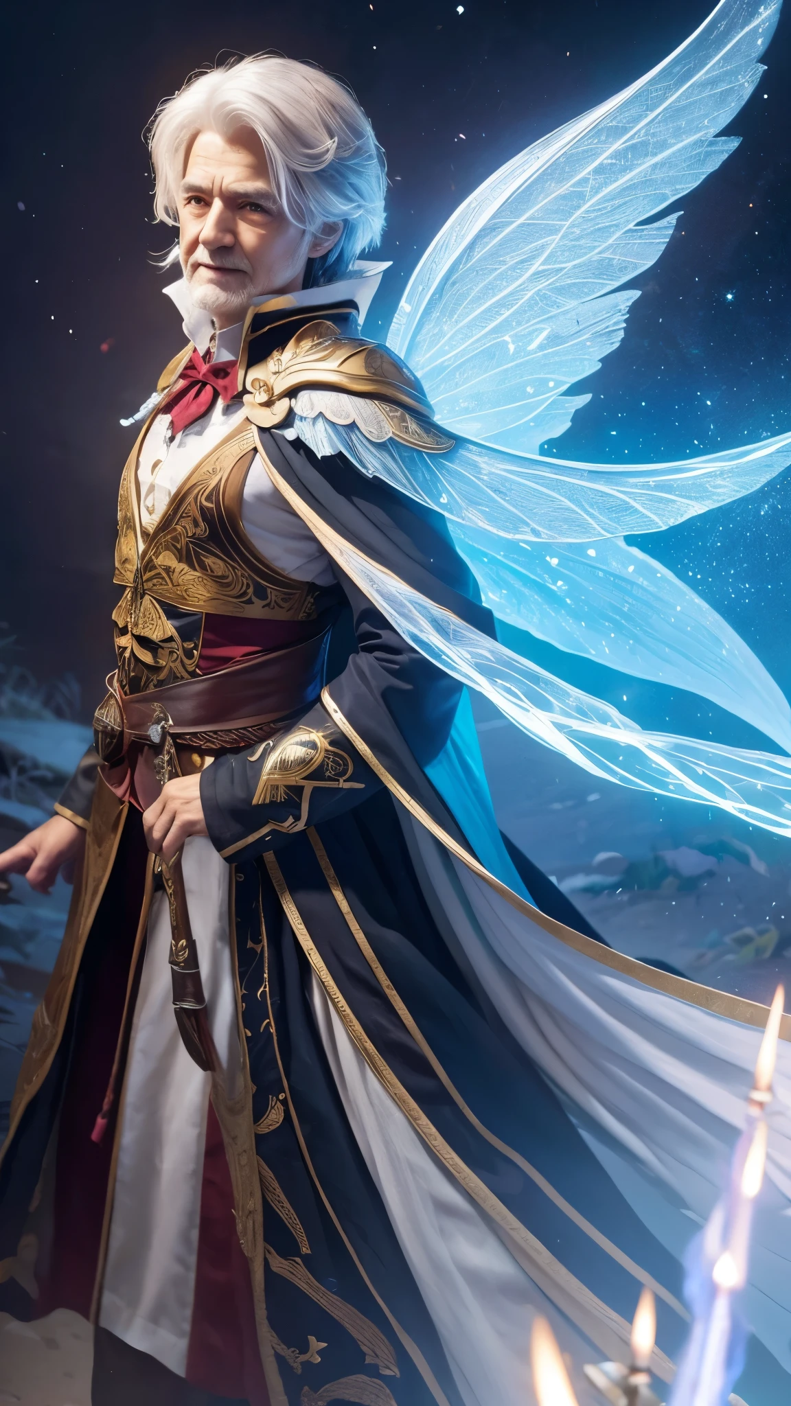 An old man with fairy-like wings、Wizard、Gorgeous costumes、High resolution、Fantasy、