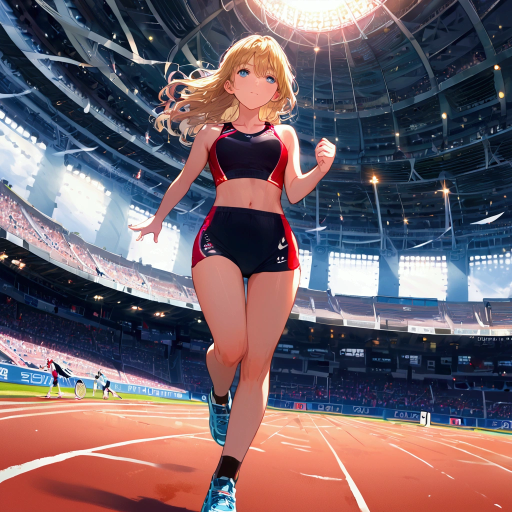 score_9, score_8_up, source anime, official art, 8k, ultra-detailed,very aesthetic, absurdres, perfect anatomy, dramatic angle, multiple girls, women athletes running in the track, Olympic, outdoor, stadium, cinematic lighting, newest, Perfect Hands