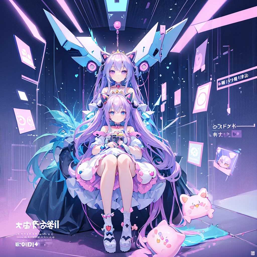 (Kawaii Character:1.4), Cyber Princess, She is immersed in cyber networks, (Special effects), masterpiece, Highest quality, Clear images, Clear images, Clear images, Unrealistic image, Highly detailed background,kawaii tech,