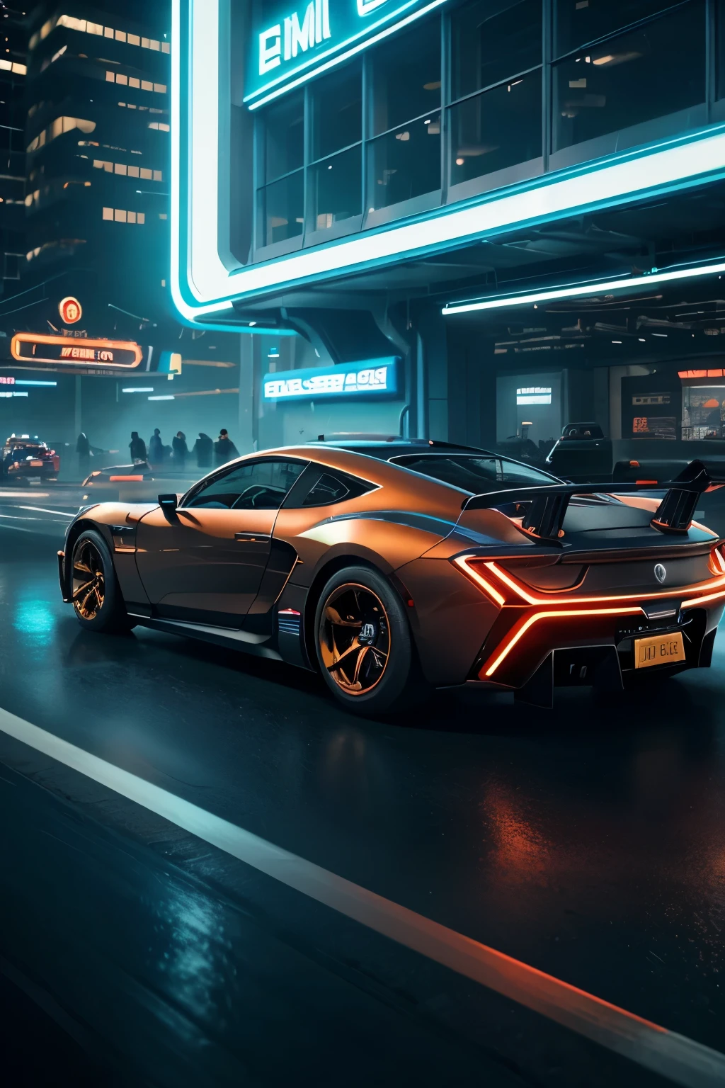 high quality, 8k, cinematic, masterpiece, photorealistic, dynamic lighting, dramatic composition, time travel, futuristic cityscape, flying cars, neon lights, chrome details, retro-futuristic aesthetic, blue and orange color palette, moody atmosphere, steam punk elements, intricate mechanical details, advanced technology, science fiction, retrofuturism, hyper-detailed. The car is slowly starting and drive the hard like super fast and with high speed like horse and sounding like horse . This animation is moving like real 