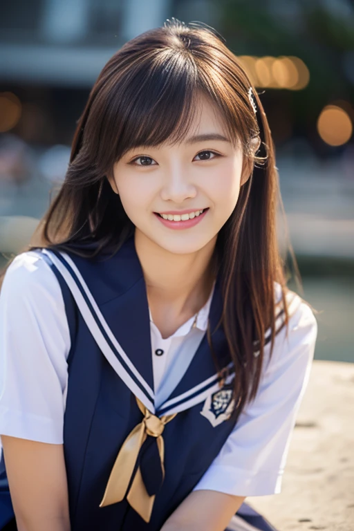 ((((full bodyesbian)))、((Girls' High School Uniforms))、((１a person)), ponytail hair、bob hair、Close to the subject、((Han River))、(((smile)))、(((Girls' High School)))、((a beauty girl))、((sexy pose))、Photorealsitic、Beautiful detailed face, Beautiful detailed eyes、Hyper-Realism、high contrast、Ultra HD、realistic skin textures、Top image quality、top-quality、超A high resolution、Fine details、Very meticulously、ample round bosom, high_angle_shot, the_cowboy_shot, bokeh night background)