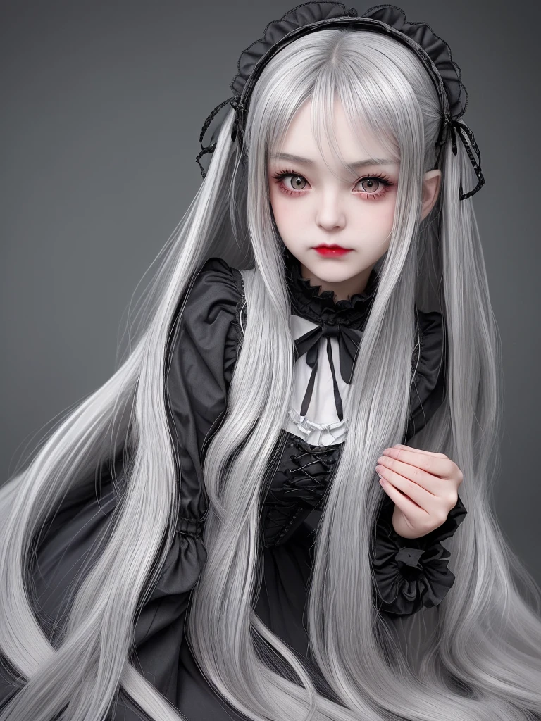 Gothic Lolita　Beautiful face like an actress　Cute and cunning　Silver long hair