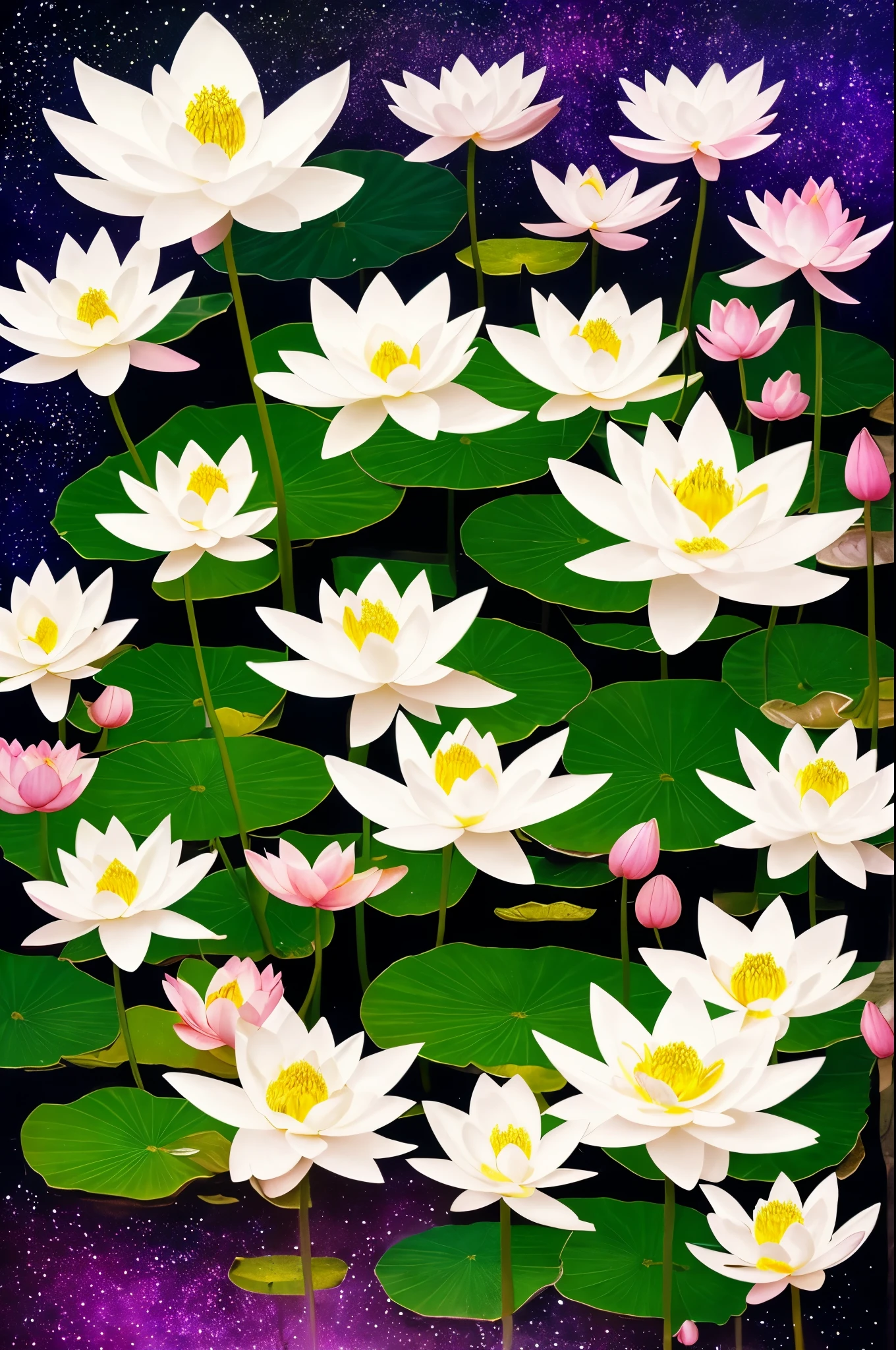 there are many white flowers that are glowing in the dark, an airbrush painting by Li Song, tumblr, psychedelic art, beautiful flowers and crystals, glowing flowers, beautiful!!! digital art, magical flowers, luminous flowers, surreal waiizi flowers, with lotus flowers, magical colorful flowers, beautiful depiction, ethereal!!! ultra realistic, glowing delicate flower, lotus flowers