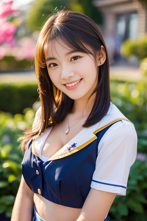 ((((full bodyesbian)))、((Girls' High School Uniforms))、((1a person)), ponytail hair、bob hair、hands on hip, Close to the subject、((Botanical Gardens))、(((smile)))、(((Girls' High School)))、((a beauty girl))、((sexy pose))、Photorealistic、Beautiful detailed face, Beautiful detailed eyes、Hyper-Realism、high contrast、Ultra HD、realistic skin textures、Top image quality、top-quality、超A high resolution、Fine details、Very meticulously、ample round bosom, high_angle_shot, the_cowboy_shot, bokeh night background)
