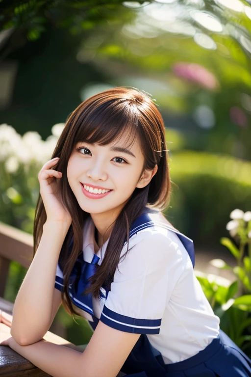 ((((full bodyesbian)))、((Girls' High School Uniforms))、((1a person)), ponytail hair、bob hair、hands on hip, Close to the subject、((Botanical Gardens))、(((smile)))、(((Girls' High School)))、((a beauty girl))、((sexy pose))、Photorealistic、Beautiful detailed face, Beautiful detailed eyes、Hyper-Realism、high contrast、Ultra HD、realistic skin textures、Top image quality、top-quality、超A high resolution、Fine details、Very meticulously、ample round bosom, high_angle_shot, the_cowboy_shot, bokeh night background)