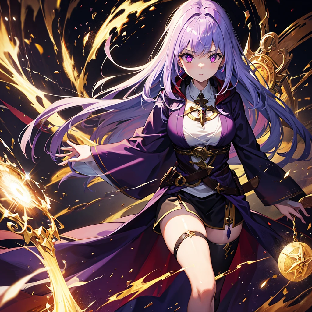 8k, Highest quality, (Real:1.4), Original photo, 1 girl, Nephalem Hair, Ancient Relics, Mystical robes, posture: Harness ancient powers to face great evil, Glowing purple eyes