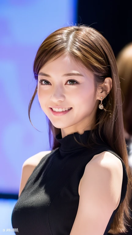 masterpiece, Highest quality, Very detailed, 8K, Realistic, Soft Focus, Beautiful attention to detail, Detailed face, double eyelid, One girl, alone, Beautiful Skin, Real human skin, whole body, Beautiful and firm breasts, Beautiful cleavage, Mature Body, 18-year-old girl, beautiful girl, Japanese Idols, (French Braid:1.3), Brown Hair, Wearing layers, break, (Purple high neck off shoulder sleeveless tiny dress:, break, White fur decoration on chest, Standing position, Atmospheric lighting in the venue, Captivating smile, Model pose, Caution: Infinite Strip Performance、Take off your clothes more and more、I'm running out of clothes、Clothes are getting smaller and smaller,I want to get nude soon、