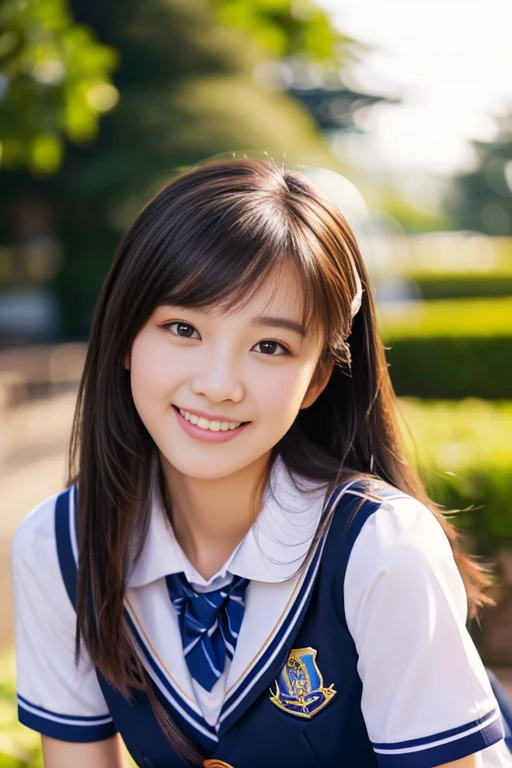 ((((full bodyesbian)))、((Girls' High School Uniforms))、((１a person)), ponytail hair、bob hair、hands on hip, Close to the subject、((Botanical Gardens))、(((smile)))、(((Girls' High School)))、((a beautiful girl))、((natural pose))、Photorealistic、Beautiful detailed face, Beautiful detailed eyes、Hyper-Realism、high contrast、Ultra HD、realistic skin textures、Top image quality、top-quality、超A high resolution、Fine details、Very meticulously、ample round bosom, high_angle_shot, the_cowboy_shot, bokeh night background)