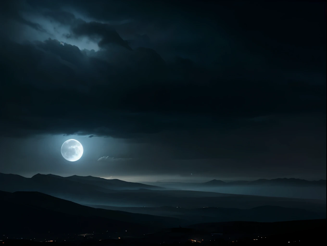a dark moon in a night sky, moody atmosphere, moonlight, dark clouds, dramatic lighting, cinematic, muted colors, fantasy art, digital art, concept art