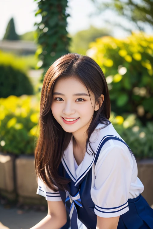 ((((full bodyesbian)))、((Girls' High School Uniforms))、((1a person)), white tight shirt, ponytail hair、bob hair、hands on hip, Close to the subject、((Botanical Gardens))、(((smile)))、(((Girls' High School)))、((a beautiful girl))、((natural pose))、Photorealistic、Beautiful detailed face, Beautiful detailed eyes、Hyper-Realism、high contrast、Ultra HD、realistic skin textures、Top image quality、top-quality、超A high resolution、Fine details、Very meticulously、ample round bosom, high_angle_shot, the_cowboy_shot, bokeh background)