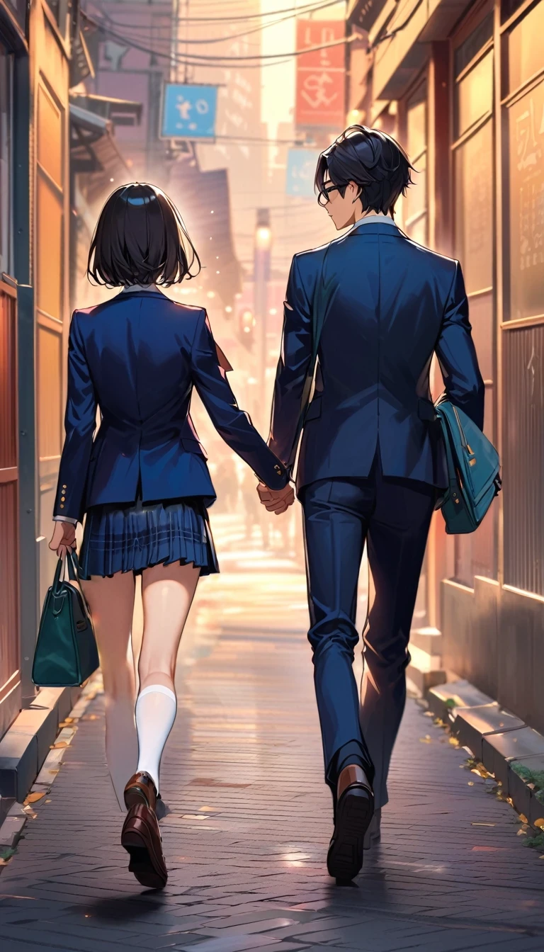 Knee-length navy blue skirt,High School Student ,tights