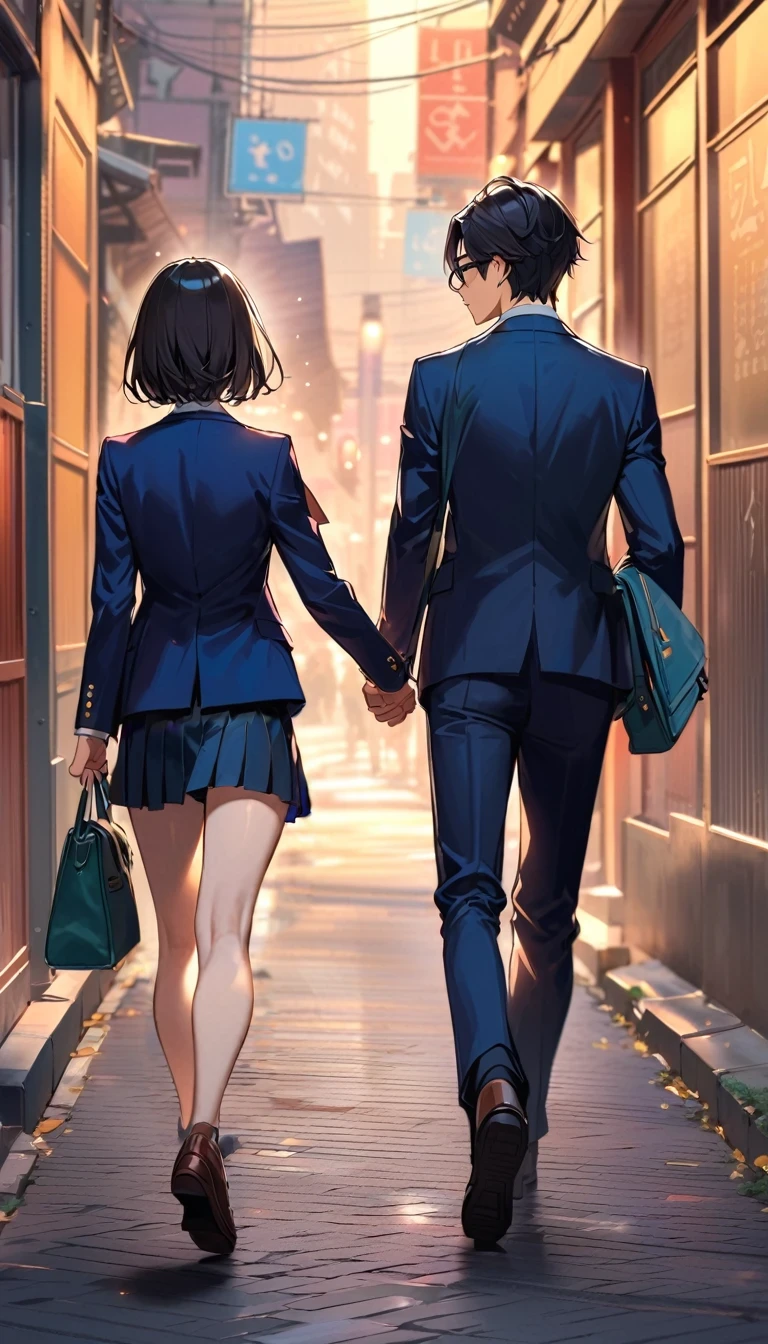 Knee-length navy blue skirt,High School Student ,tights
