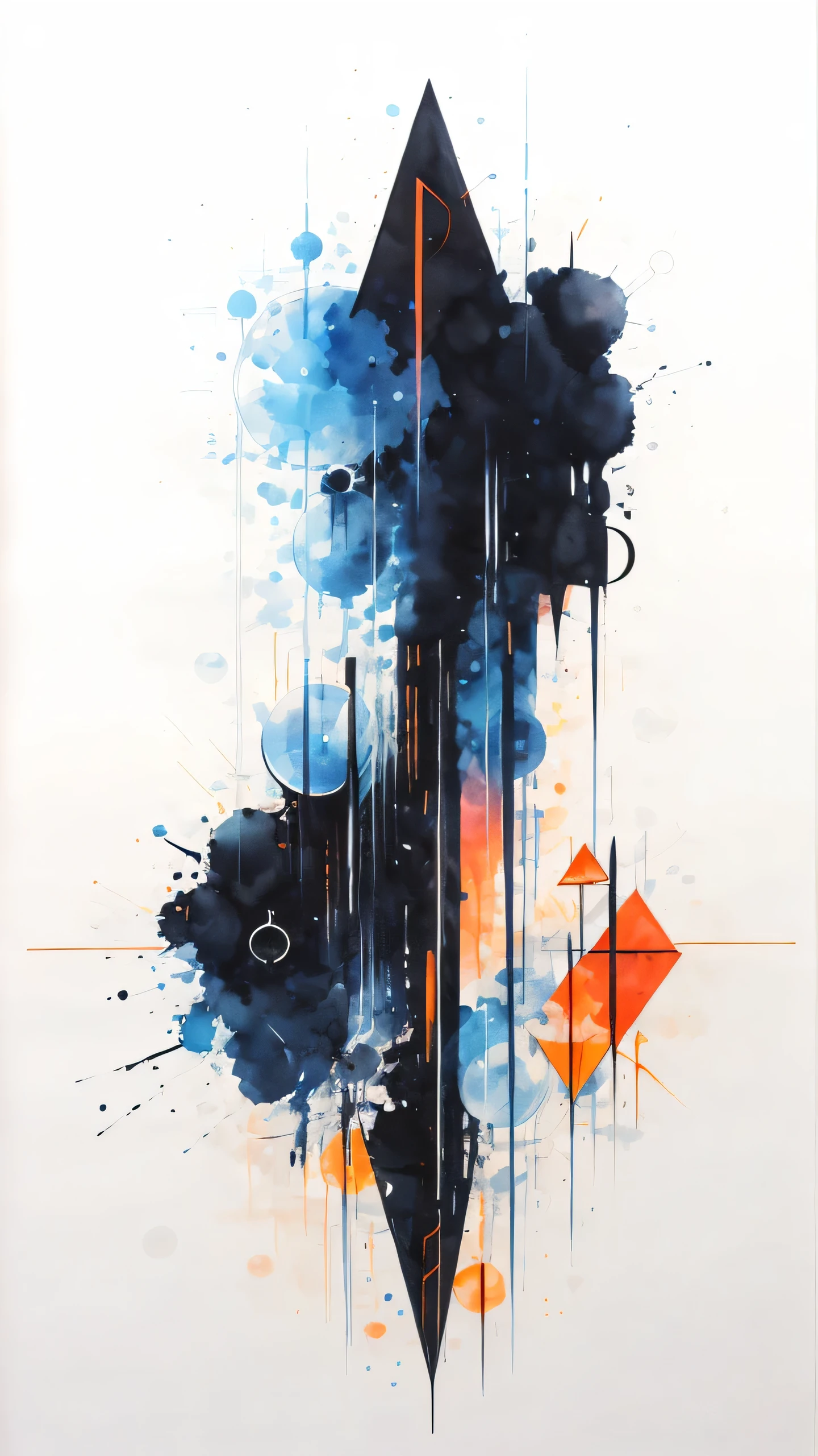 Symbolic abstraction,  ((there is nothing)), ((Masseter muscle area)), ((Highest quality)), (Very detailed)), Black Background, Full Color, Extreme light and shadow, In the middle of the night, Abstract watercolor、quadrangle、triangle、Linear flash、Diffusing Sparkle