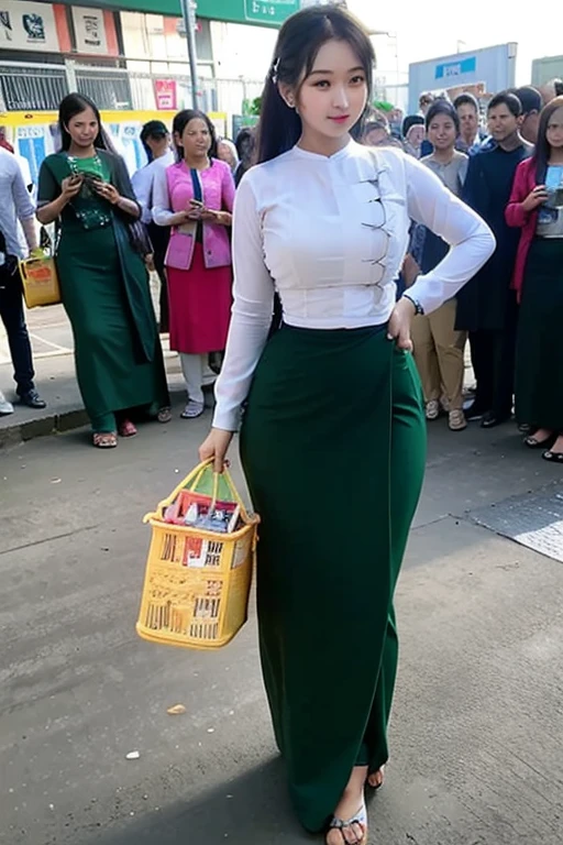 create a group of Myanmar girl beautiful full body 
