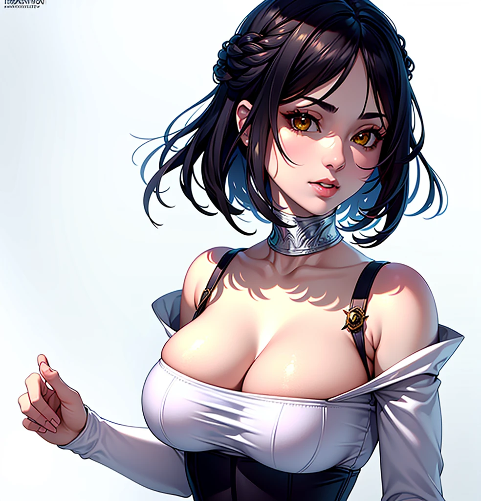 (Highest quality, masterpiece, Very detailedな, Very detailed, Exquisite, 16K,Full HD),(White Background:1.5),、Big Breasts,No text,Upper Body,serana,Black Hair,１people