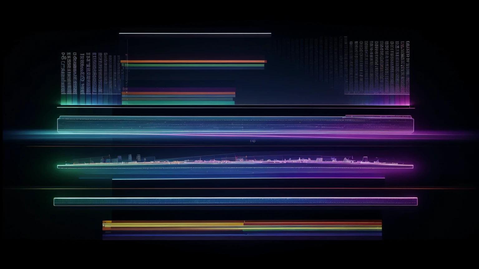 Multi-layered images overlap, Dark Background, OLED Background, Drawn mathematical formulas and colorful rainbow geometric blocks, Non-uniform random layout