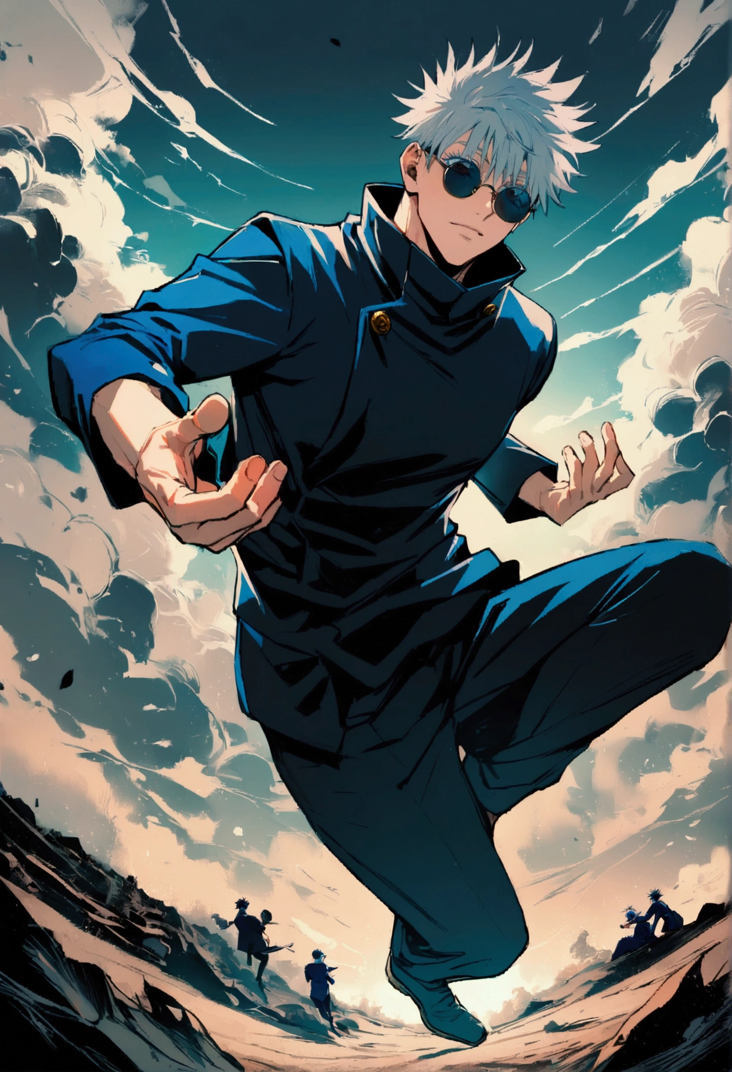 (1boy,gojou satoru,jujutsu kaisen),Black round lens sunglasses,artwork