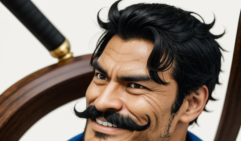 One Piece"Gol Roger"、quite strong。The most conspicuous appearance feature is his upturned mustache、Evil smile、sharp eyes。Has thick black hair、short, strong neck。