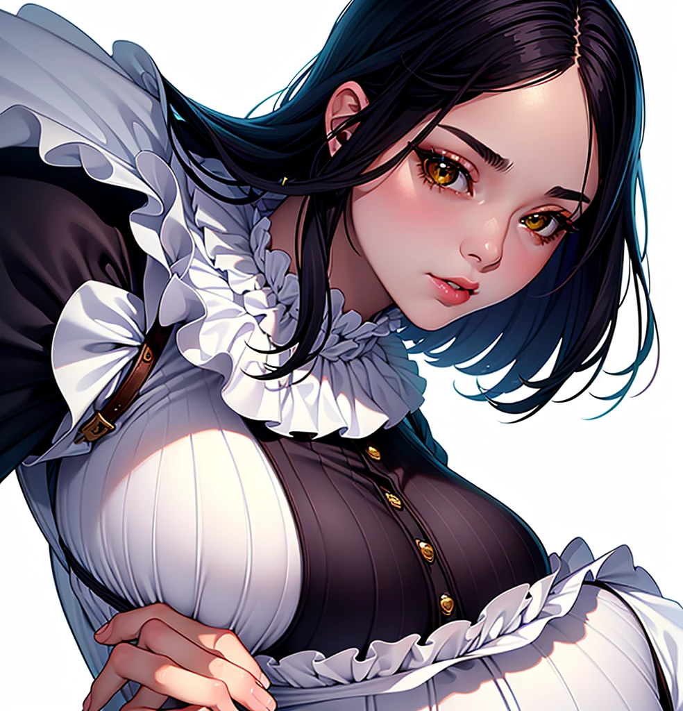 (Highest quality, masterpiece, Very detailedな, Very detailed, Exquisite, 16K,Full HD),(White Background:1.5),、Big Breasts,No text,Upper Body,serana,Black Hair,１people