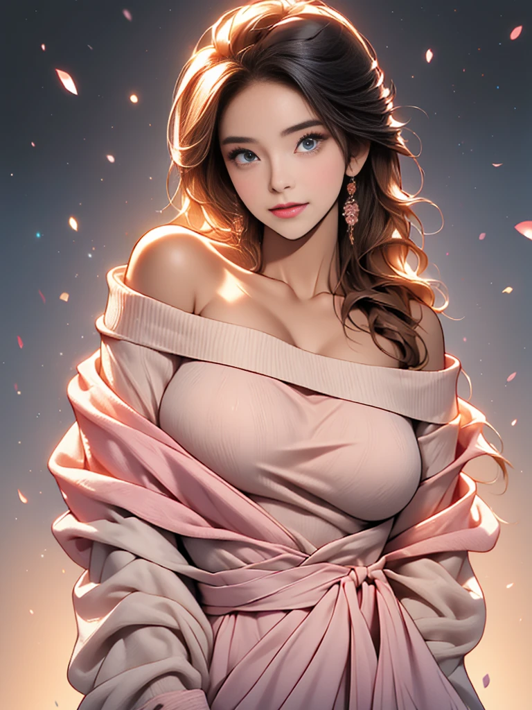  ((beautiful woman with flawless  skin)), long hair with gradient glow,electric colors, clearly defined facial features, big detailed eyes, ((( wearing an off the shoulder sweater))) glowing in the background, masterpiece, best high quality image,96k, uhd, depth of field, 1080P wallpaper, spotlight, character focus, high quality, insanely detailed, ray tracing ,UHD picture quality in the style of Amy Sol