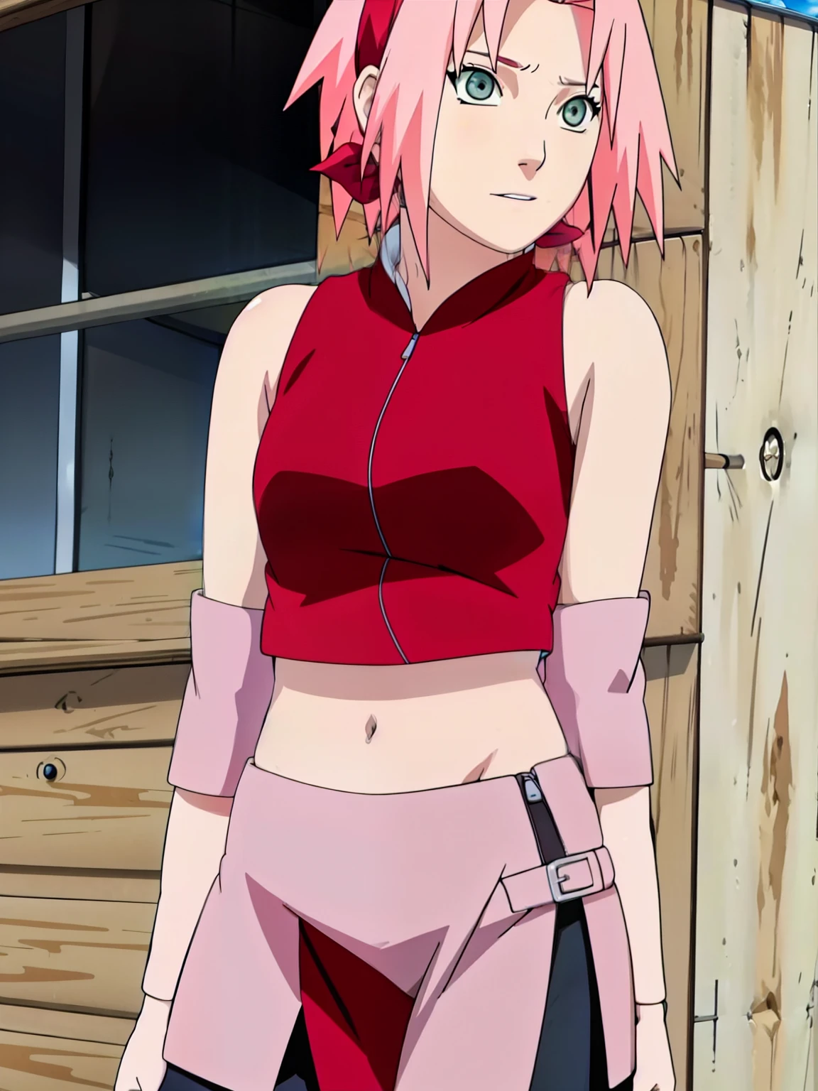 Sakura Haruno showing her belly with open zipper and open top showing her sexy breasts