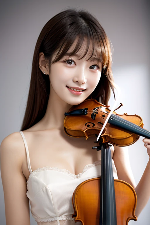 South Korea　Beauty　clothes　smile　White background violin 