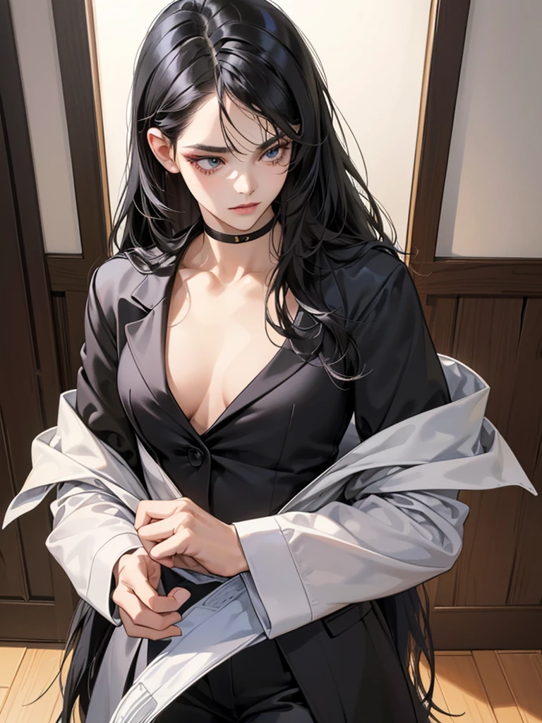(table top, digital art, digital illustration, 4K, 8ก, Very detailed, beautiful picture, Sharp picture, realistic, raw photos, perfect face, perfect lines, perfect eyes, soft light) 1 woman, (long black hair,have straight hair,Bullish stare,Beauty,woman in suit,Hard makeup,23 yo girl,small tits:1.3),secretary, Handsome man in a suit, (human,man in suit,have good muscles,broad, stable shoulders,adult man,children's hairstyles,A man in his 30s with a cool demeanor,A 28-year-old man smiles brightly.:1.2),lover、couple kissing、romantic、