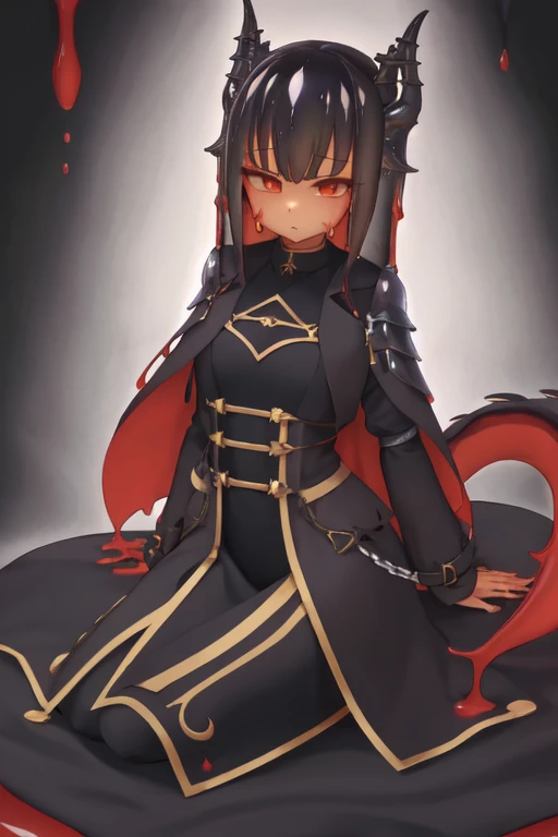 Waifu dragon slime adulta, busto grande,
with light armor and a dark trench coat, energi mask, obsidian sword (hd)