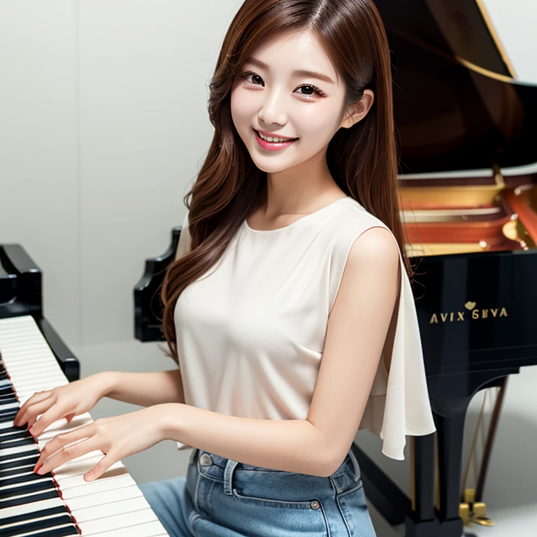 South Korea Beauty clothes smile White background piano