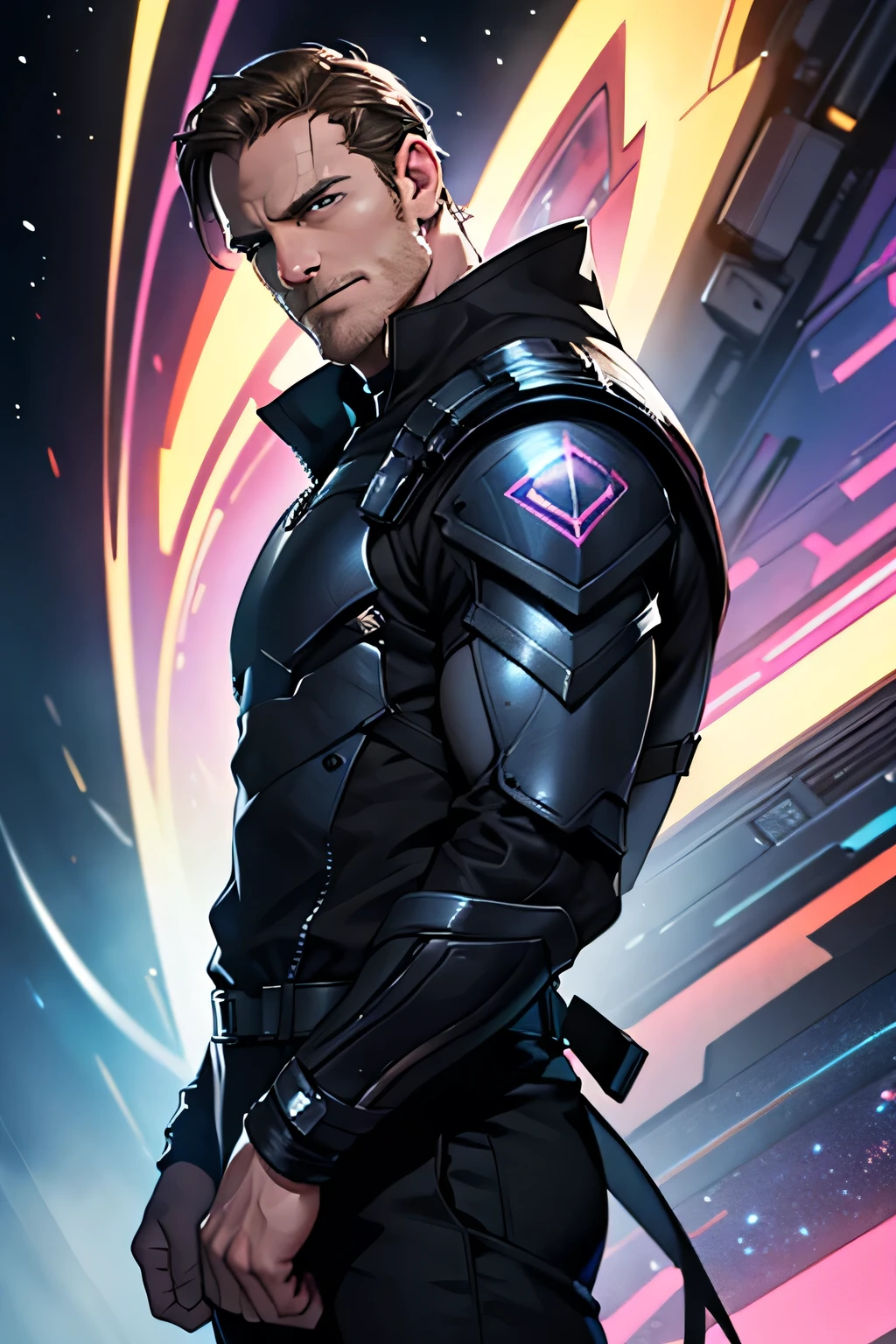 A person identical to Michael Fassbender and his skin is from a galaxy