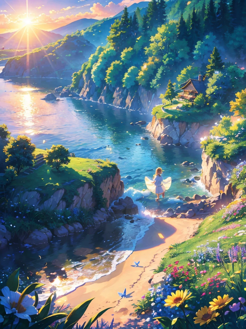 (best quality,4k,8k,highres,masterpiece:1.2),ultra-detailed,(realistic,photorealistic,photo-realistic:1.37),nostalgic,ethereal,vibrant colors,soft lighting,gentle breeze,the sun shining,playful laughter,innocent smiles,blissful days,warm summer,green meadows,sparkling sea,happy home,peaceful neighborhood,joyful adventures,childhood companions,rolling hills,bright sky,flowing rivers,long walks in nature,dancing butterflies,distant music,picnics under the shade,gardens filled with flowers,scent of fresh air,exploring nooks and crannies,building sandcastles on the beach,endless horizons,majestic views,brilliant sunsets,endless possibilities,unfolding dreams,whispering wind,old photographs,treasured moments,magical sunrises,love-filled family,innocence encapsulated,heartwarming memories,dreamy nostalgia,enchanted landscape