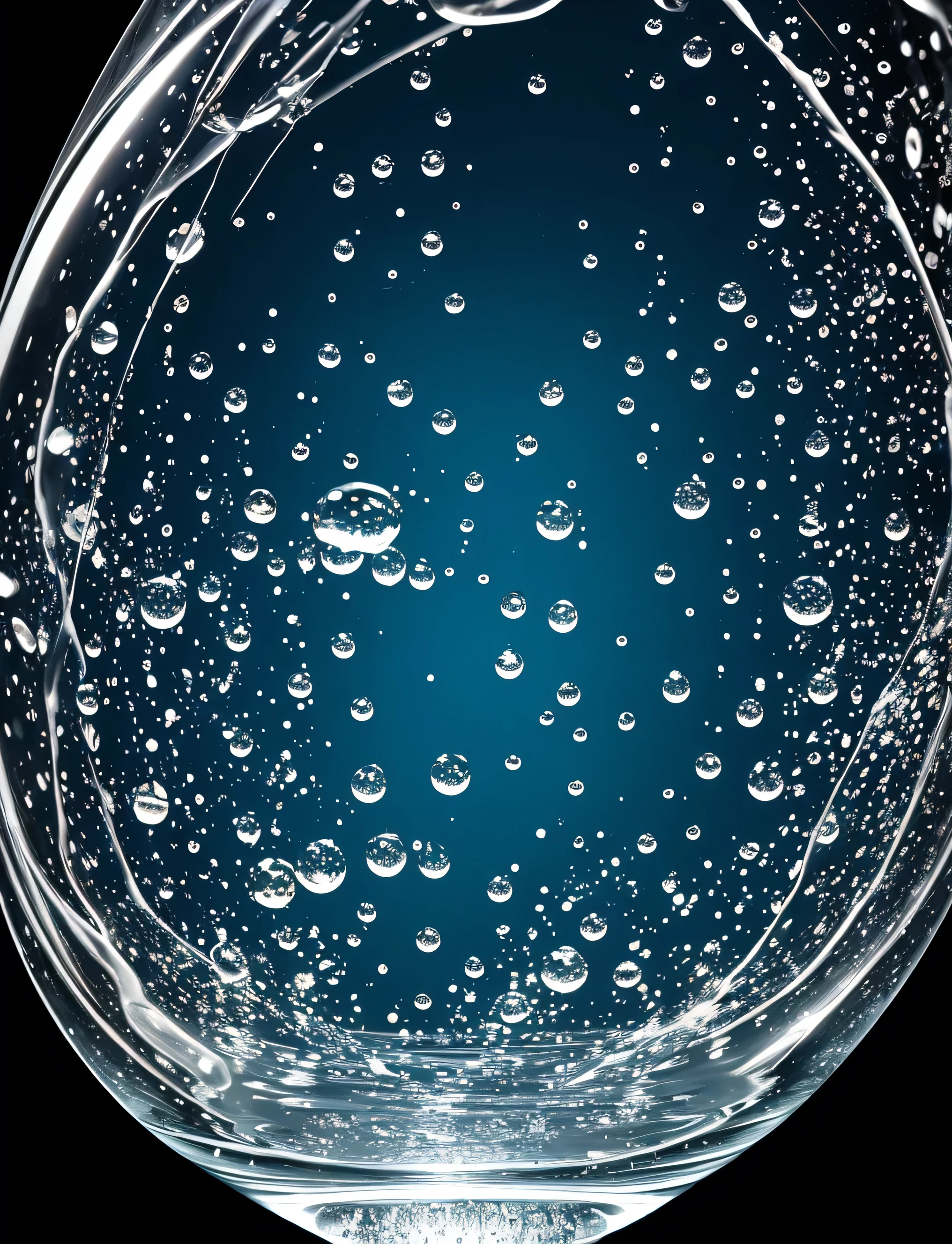 An artistic matrix of scattered water droplets suspended in water