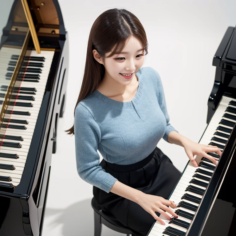 South Korea, Beauty, clothes, smile, White background, piano, high-angle-shot