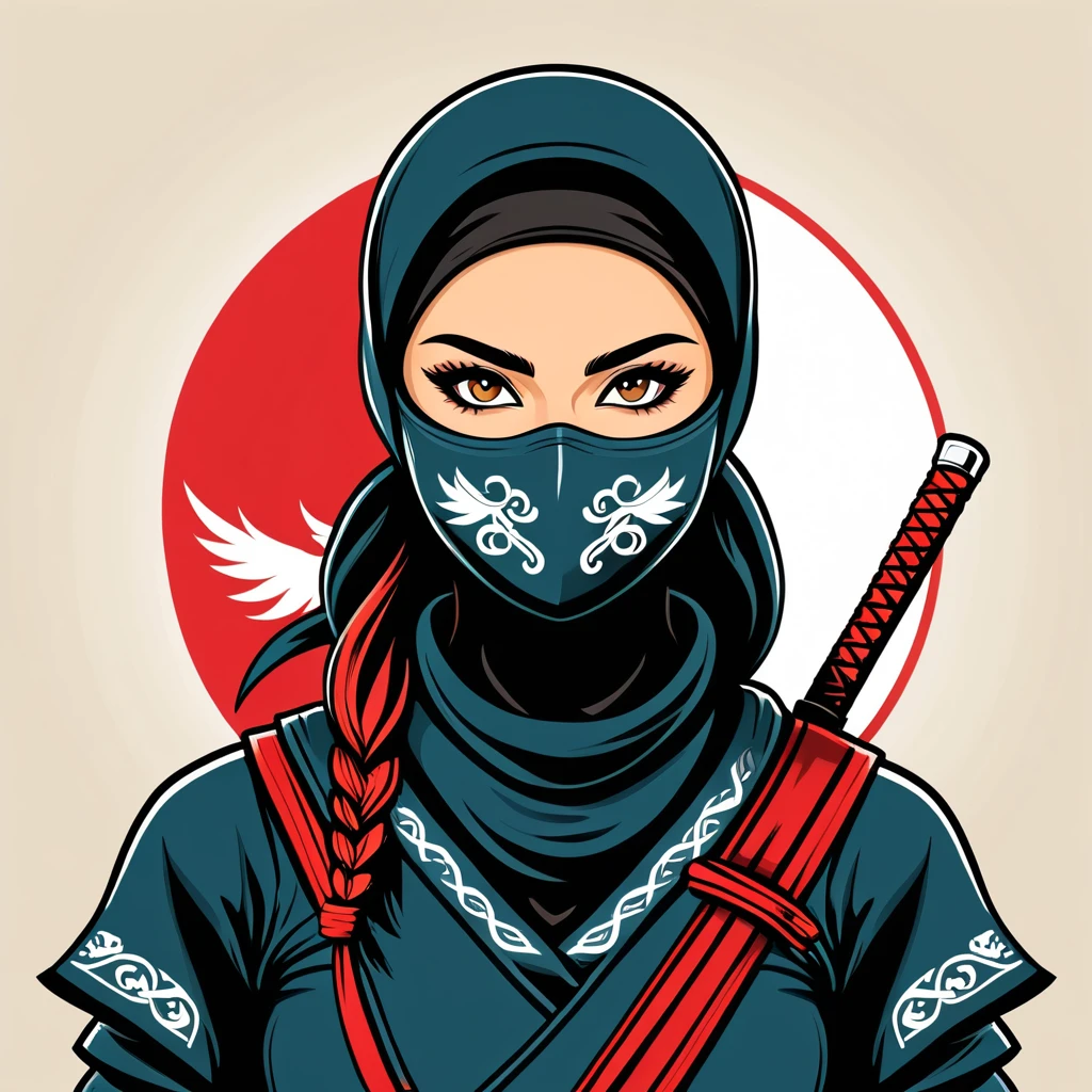 female ninja in polish folk outfit ,vector graphics, strong contours, logo design