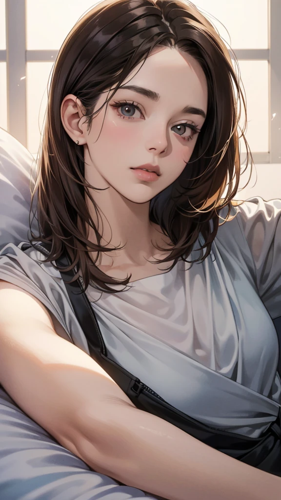 (masutepiece, Digital Art, Digital Illustration, 4K, 8K, Ultra-detailed, beautiful image, Sharp Image, Photorealistic, Raw photo, Perfect face, Perfect lines, Perfect eyes, Soft lighting) , a couple, 1 girl 1 boy, Hair color is different, Medium brown hair and brown eyes, Short black hair and gray eyes, Romance, Lie on the ground, Lip touch
