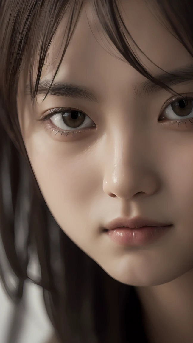 Photorealistic close-up of Hitotsume-kozou, Japanese one-eyed yokai. Young boy with shaved head, single large eye in forehead center. Detailed skin texture, expressive eye. Soft lighting, blurred background. Eerie but not scary atmosphere. Highly detailed, 8k resolution."