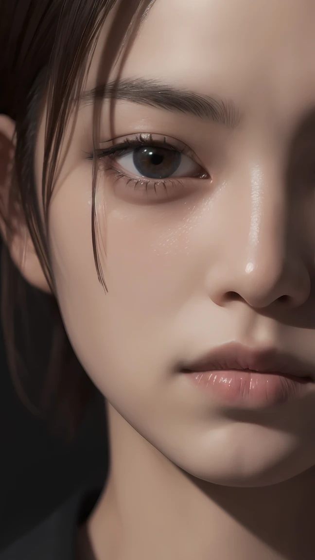 Photorealistic close-up of Hitotsume-kozou, Japanese one-eyed yokai. Young boy with shaved head, single large eye in forehead center. Detailed skin texture, expressive eye. Soft lighting, blurred background. Eerie but not scary atmosphere. Highly detailed, 8k resolution."