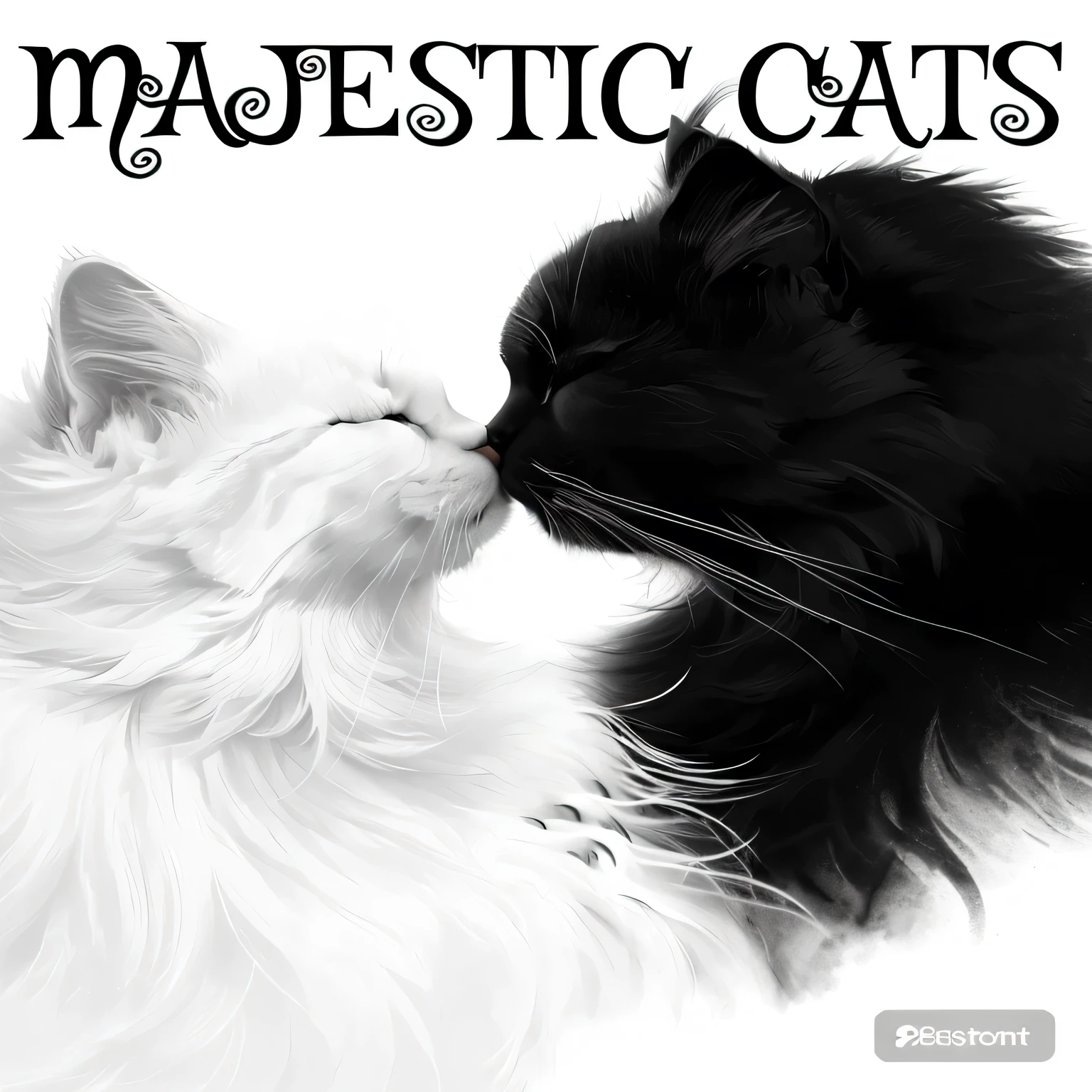 there are Dos gatos that are touching each other with their noses, Besándonos, negro an blanco, negro and blanco cat, Dos gatos, besándonos juntos, negro and blanco color only, negro and blanco), ilustración de 2 gatos, realistic negro and blanco, negro and blanco vector art, negro and blanco colors, negro and blanco color, negro and blanco, negro & blanco