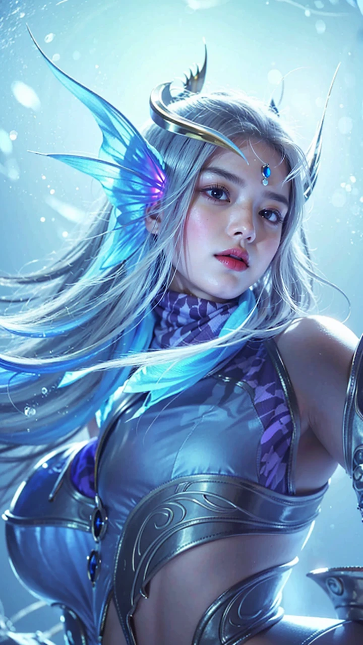 (photorealistic:1.4), best quality, masterpiece, ultra high res, 1girl, (detailed face:1.2), (detailed eyes:1.2), (detailed hair:1.2), (detailed clothes:1.2), 4k, (detailed color:1.2), Ultra detail texture, ulta detail, ultra hight, realistic, 16k, selena (/mobile legends bang-bang/), perfect body, bobs, full body, 1 woman, bokeh, detail eyes, detail face, White hair, scarf
