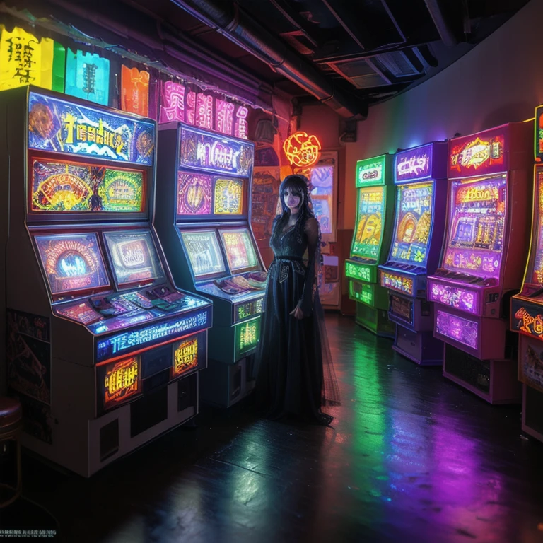 xuer Game girl,Game machine,(Temperance in heaven, life and eternity, rainbow:1.4). (Full body shot:1.2),intricate,dark fantasy,ultra detailed,surrealism,weird,expression art,grand scale,epic,zoomed out,wide angle,perfect hands.,Xxmix_Catecat,

