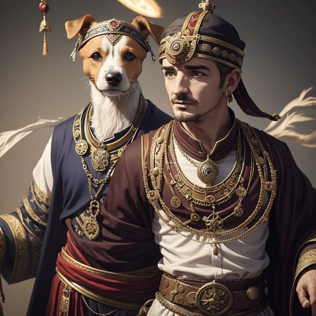 generate me a photo of the Jack Russell to make him look like some kind of wise god 
