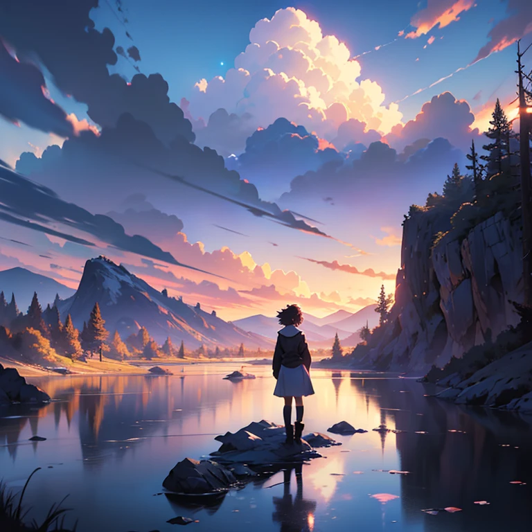 Cool landscape, masterpiece　Shiny fur, Professional photography,　anime, Fantastic landscape, 日本のanime映画風, mysterious, Salt Lake, cloud, A scene reminiscent of Makoto Shinkai&#39;s, masterpiece　Shiny fur, Professional photography,　anime, Fantastic landscape, 日本のanime映画風, mysterious, Inspired by Makoto Shinkai