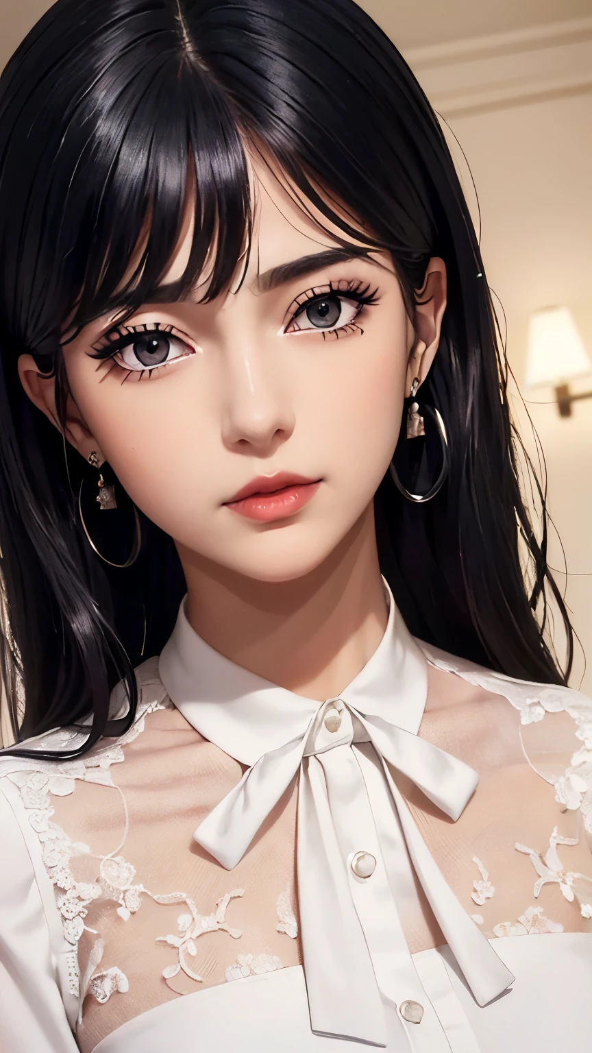 Tsuma ga Kirei ni Natta Wake,((midynight, Need, 8k, tmasterpiece:1.3)),   very beautiful queen, Slender Abs:1,1,  ultra-detailed face, highly detailed lips, detailed eyes, double eyelid.   ((Make-up face. Red lipstick)), beautiful hair,   Super cute little face,   very beautiful face,   thin eyebrows,   flawless beautiful face,   ((black pupil)),   very beautiful eyes,   ((platinum eyes)),   beautiful and detailed makeup,   wet eye makeup,   eyelashes,  sharp nose,   earrings,full body,
. Wearing a beautiful office outfit,shy face,thick lips, wearing a beautiful office outfit 