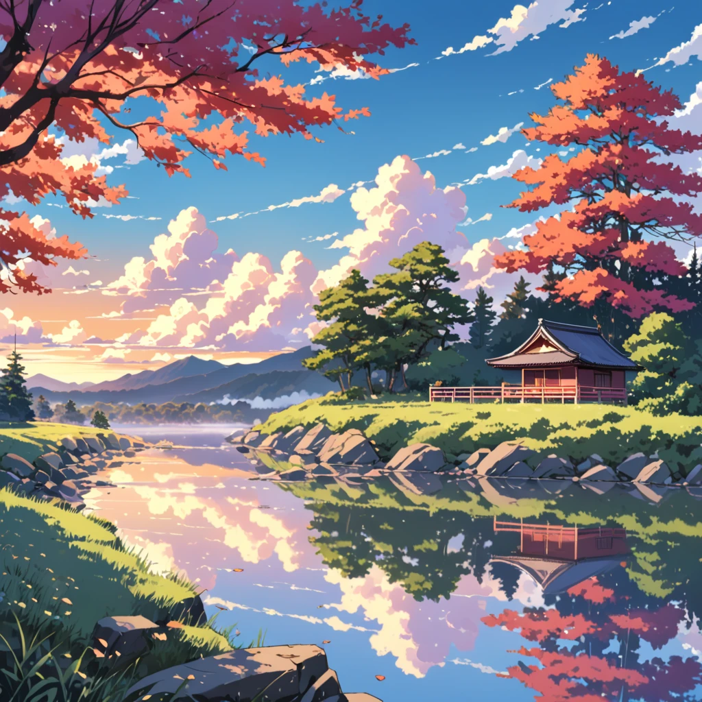 (((park by the river))), ((anime:1.4,illustration)),(masterpiece, top quality, best quality),(ultra-detailed, absolutely resolution),((16k, high res)). BREAK {lofi art, style of Laurie Greasley, style of Makoto Shinkai, anime aesthetic}