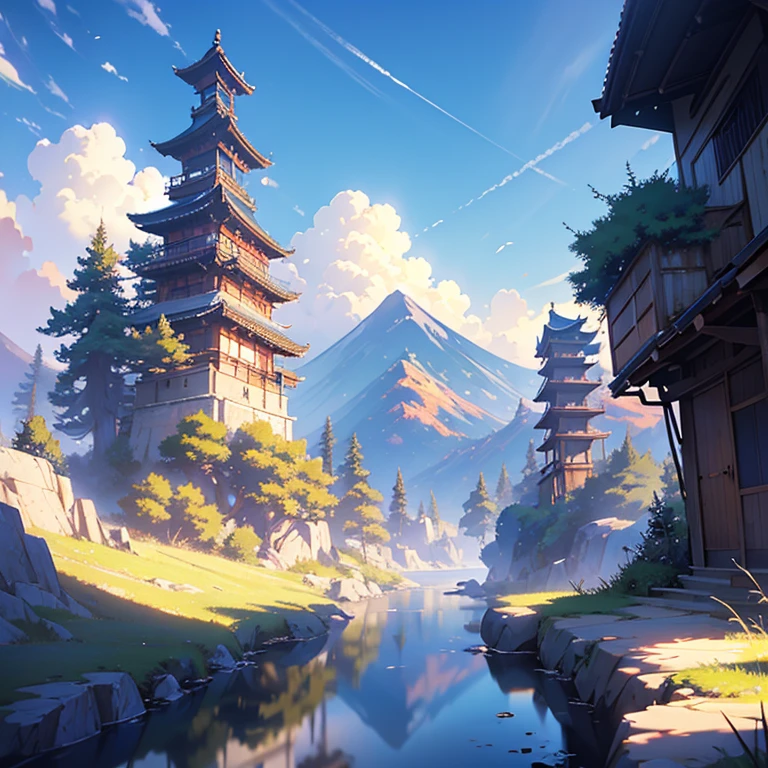 Cool landscape, masterpiece Professional photography,　anime, Fantastic landscape, 日本のanime映画風, mysterious, masterpiece, Professional photography,　anime, Fantastic landscape, 日本のanime映画風, mysterious, Inspired by Makoto Shinkai, Fuji Mountain, snow, Diamond Fuji
