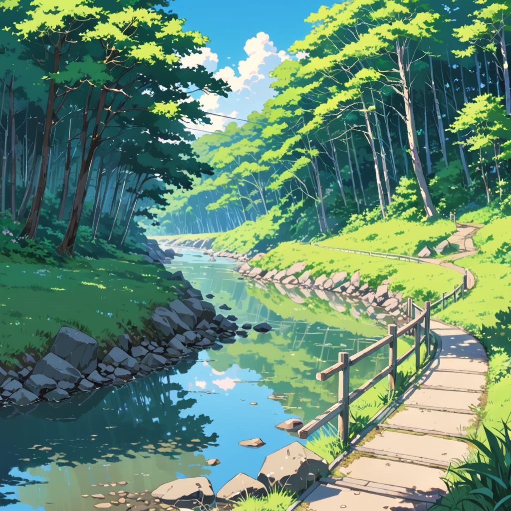 (((park by the river))), ((anime:1.4,illustration)),(masterpiece, top quality, best quality),(ultra-detailed, absolutely resolution),((16k, high res)). BREAK {lofi art, style of Laurie Greasley, style of Makoto Shinkai, anime aesthetic}