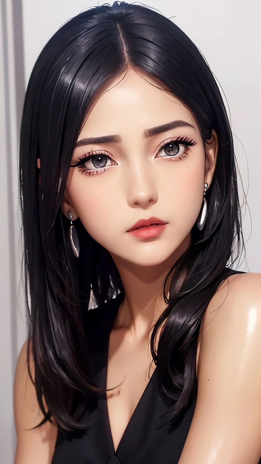 Tsuma ga Kirei ni Natta Wake,((midynight, Need, 8k, tmasterpiece:1.3)),   very beautiful queen, Slender Abs:1,1,  ultra-detailed face, highly detailed lips, detailed eyes, double eyelid.   ((Make-up face. Red lipstick)), beautiful hair,   Super cute little face,   very beautiful face,   thin eyebrows,   flawless beautiful face,   ((black pupil)),   very beautiful eyes,   ((platinum eyes)),   beautiful and detailed makeup,   wet eye makeup,   eyelashes,  sharp nose,   earrings,full body,
. Wearing a beautiful office outfit,shy face,thick lips, wearing a beautiful office outfit 