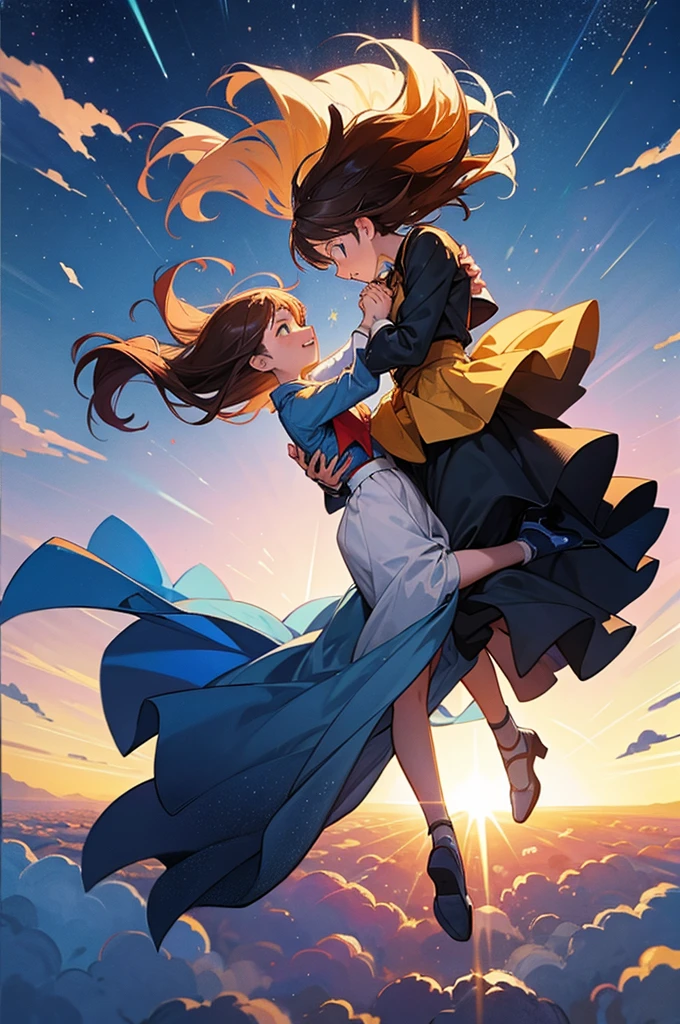 Couple falling from the sky holding hands full body view cm of the falling sky 